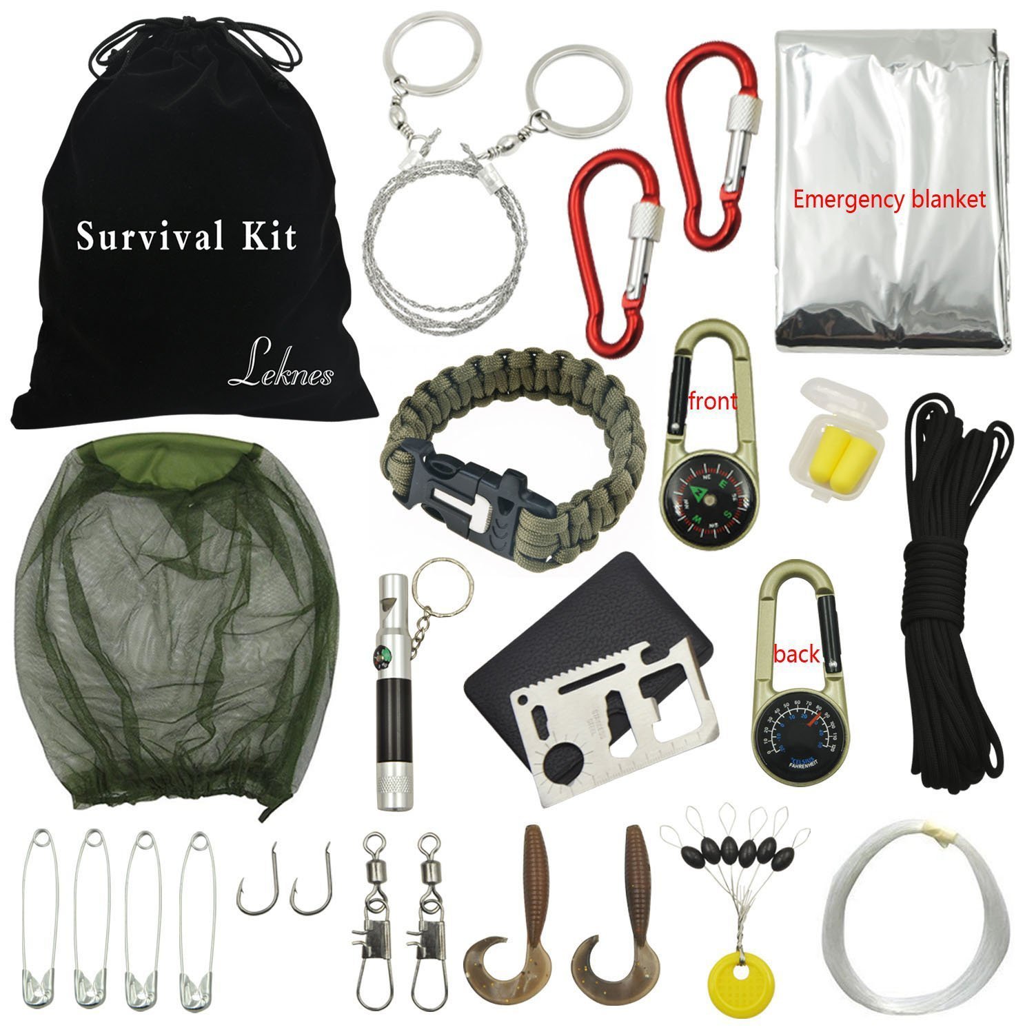 71zEmiMNwfL._SL1500_ LEKNES Survival Kit Outdoor Emergency Survive Tool Pack for Camping Hiking Hunting Biking Climbing Traveling